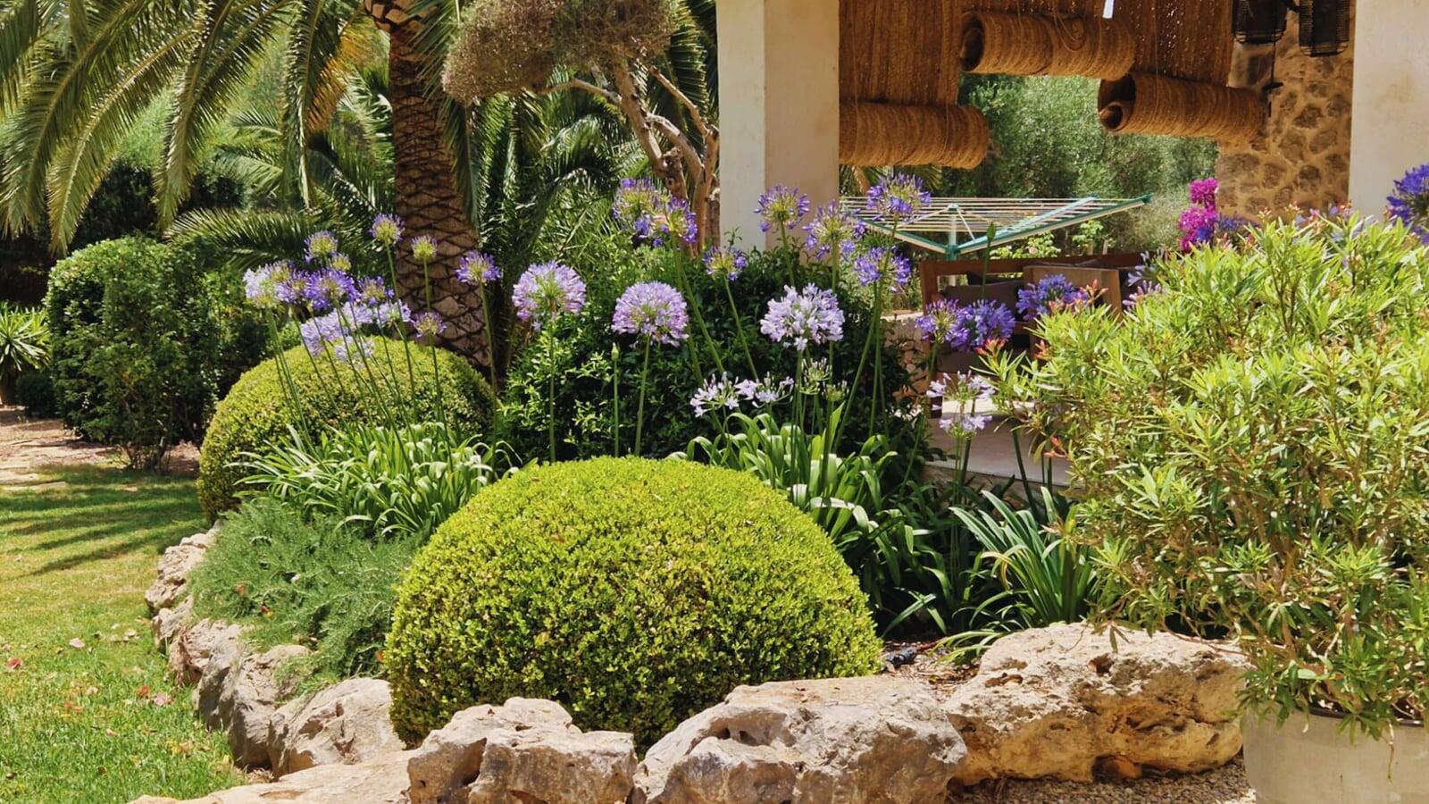 Casa mallorquina con arbustos y plantas